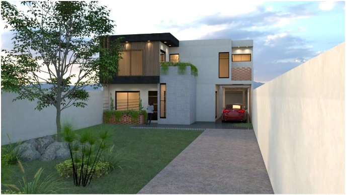 Fachada de casa moderna en venta en El Pedregal San Juan del Rio