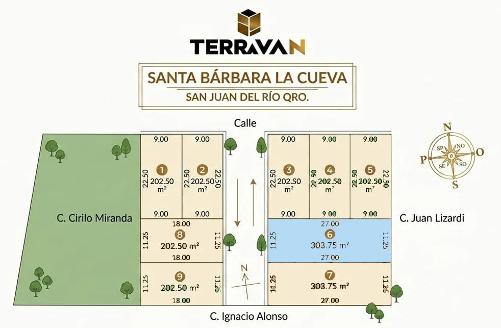 Terreno Amplio en Venta (303.75 m²) en Santa Bárbara, SJR | Lote 6